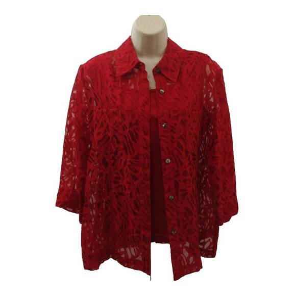 VTG White Stag 2-pc Semi Sheer Button Front Blouse w/Tank Large 12-14 Red Career - Picture 1 of 9